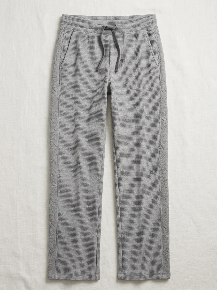 Women's Stripe Detail Printed Waffle Lounge Pants