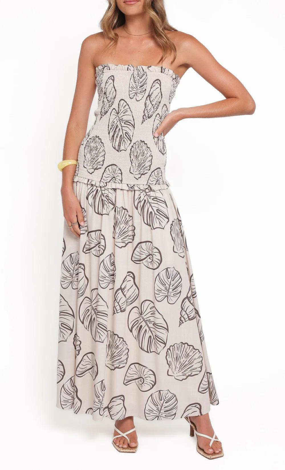 Linen Shirred Maxi Dress