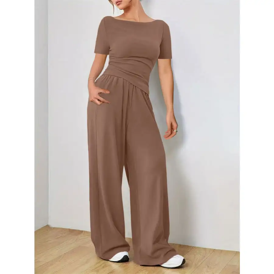 Round Neck Short Sleeve T Shirt and Pants Set