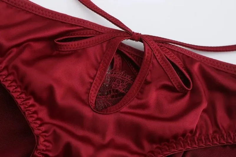 Satin Hollow Lace Bra And Panty Set