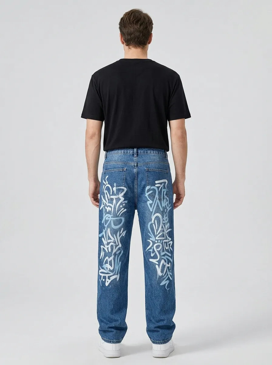Unisex Contemporary Streetwear Graffiti Jeans