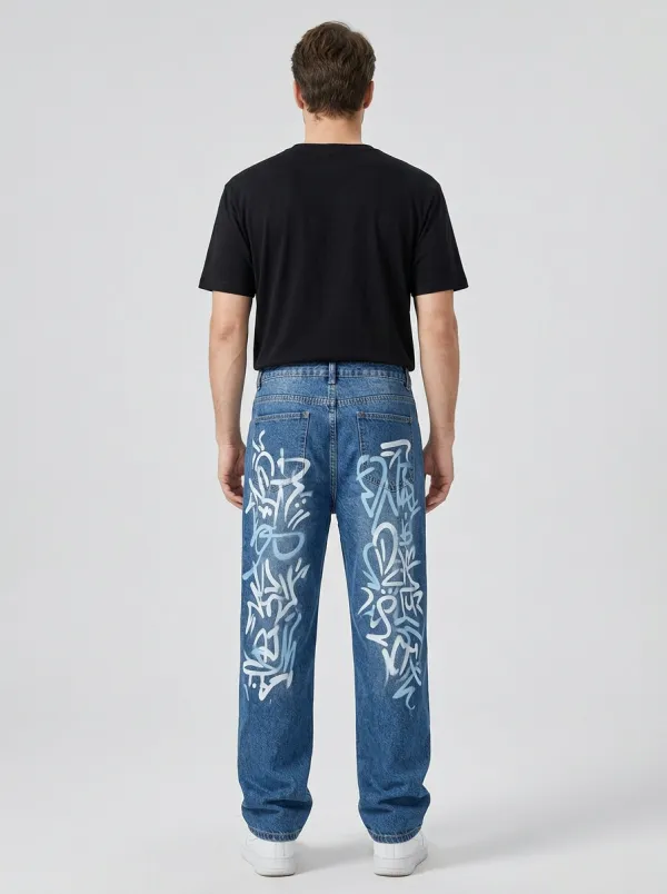 Unisex Contemporary Streetwear Graffiti Jeans