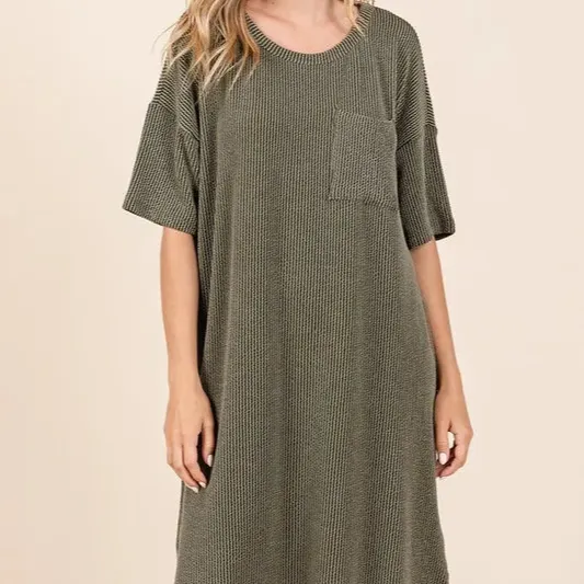 Elegant Urban Rib Knit Short Sleeve Tee Dress