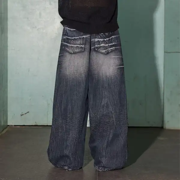 Wide-Leg Washed Jeans