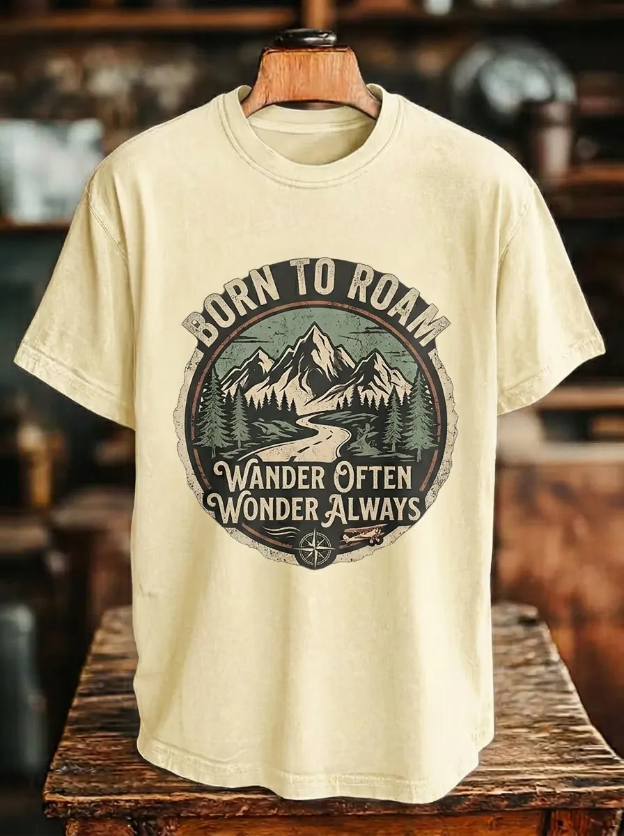 Unisex Adventure Lover Mountain Forest Born To Roam Printed T-shirt