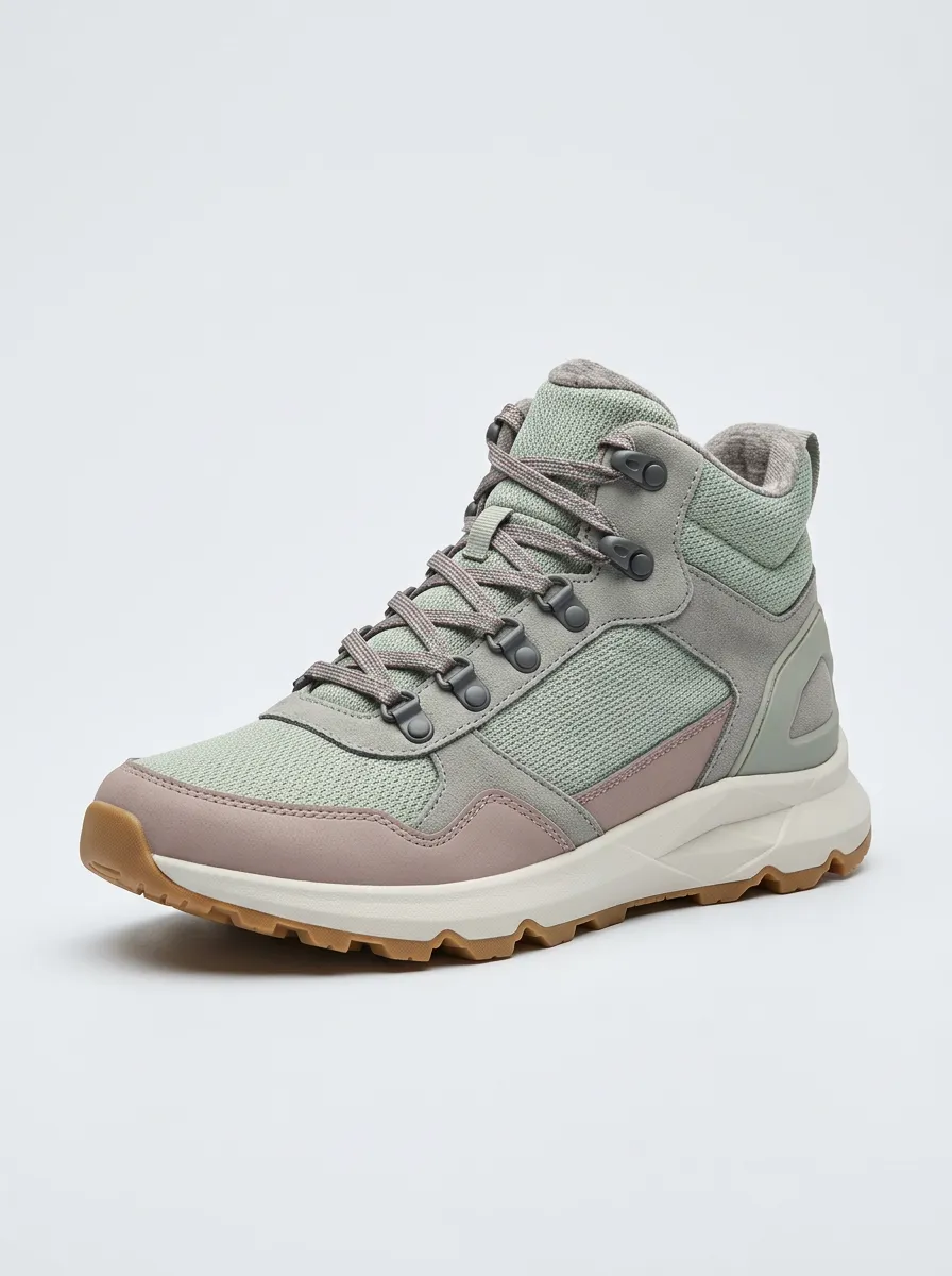 Women's Sage Green Suede and Mesh Walking Sneakers with Easy Motion Style