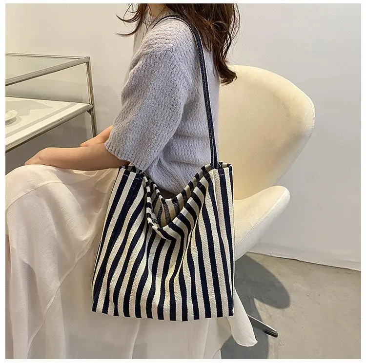 Roomy Striped Bucket Bag