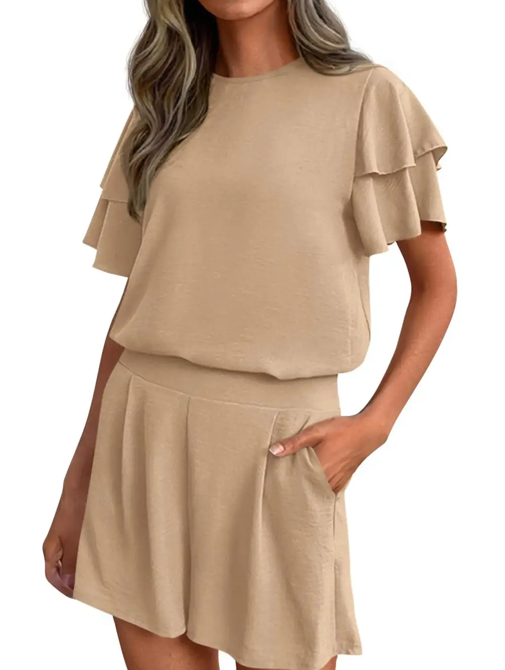Crew Neck Top Two Piece Set
