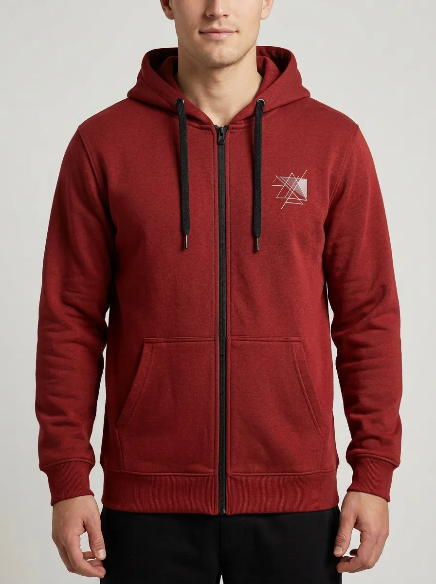 Everyday Zip-Up Geometric Line Art Classic Look Men's Hoodie