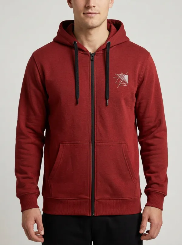 Everyday Zip-Up Geometric Line Art Classic Look Men's Hoodie