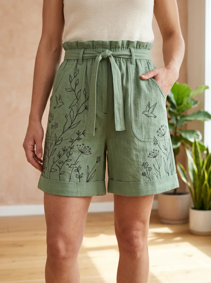 Women's Botanical Bird Nature Lover Floral Printed Shorts