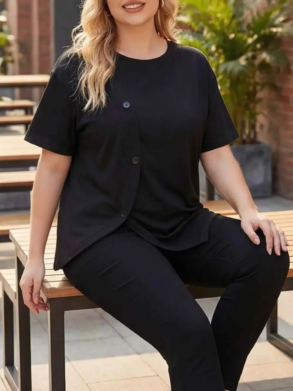 Asymmetrical Button Decor Short Sleeve T-Shirt