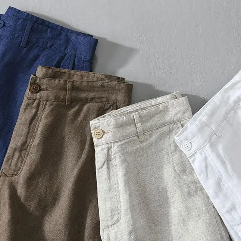 Drawstring Linen Blend Shorts