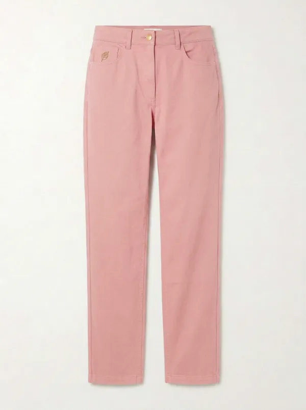 Women's Modern All Day Leaf Embroidered Mid Rise Straight Leg Pants