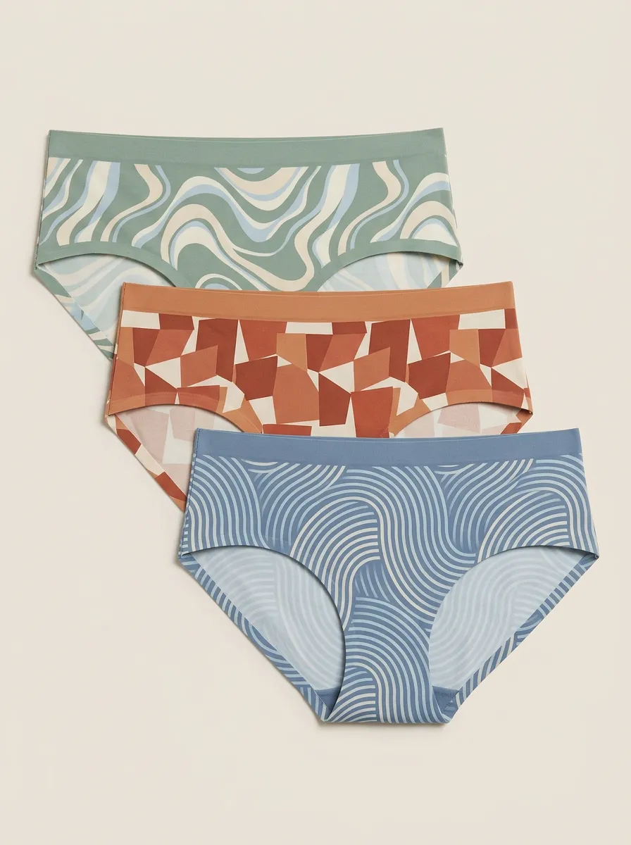 Mid Rise Wave Hipster Printed Briefs Three Pack