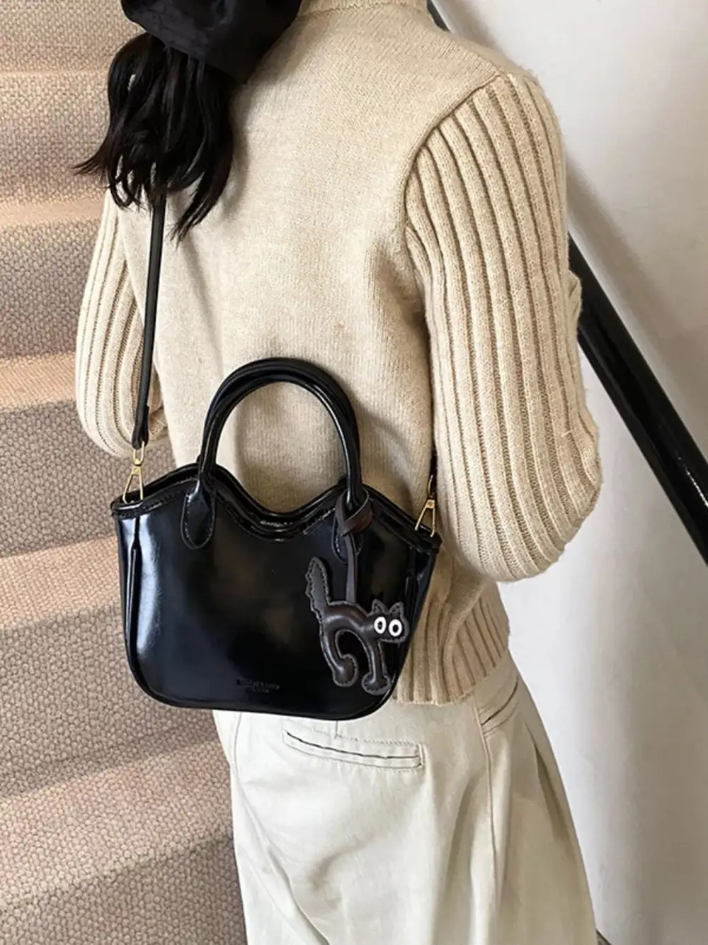 Cat Charm Faux Leather Crossbody