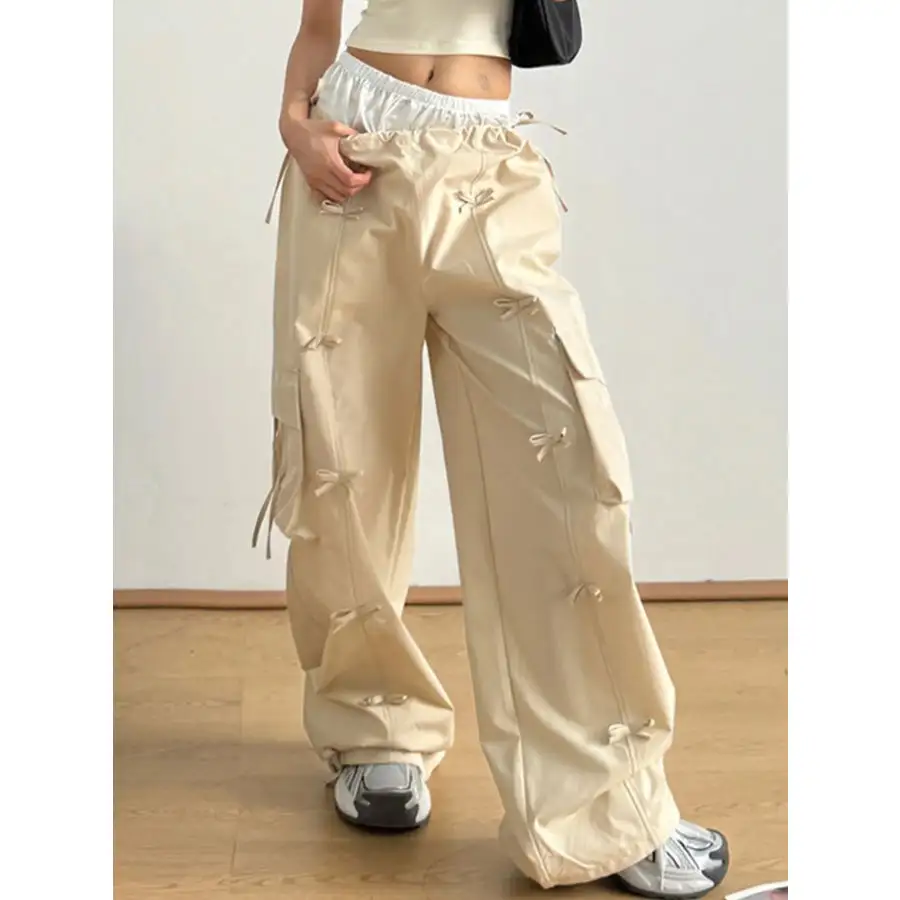 Cargo Wide Leg Pants with Bow Tie Details