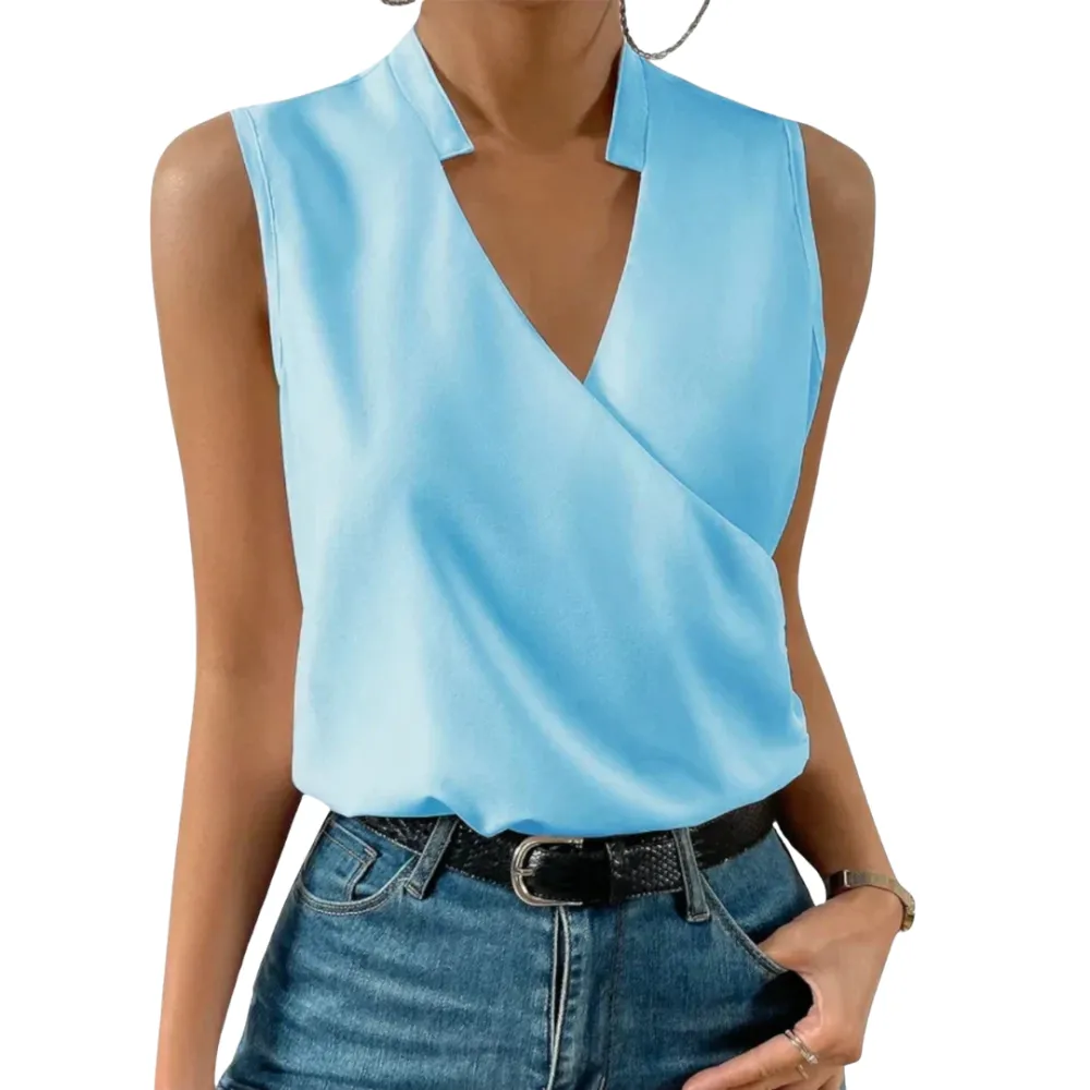  Sleeveless Wrap V Neck Shirt