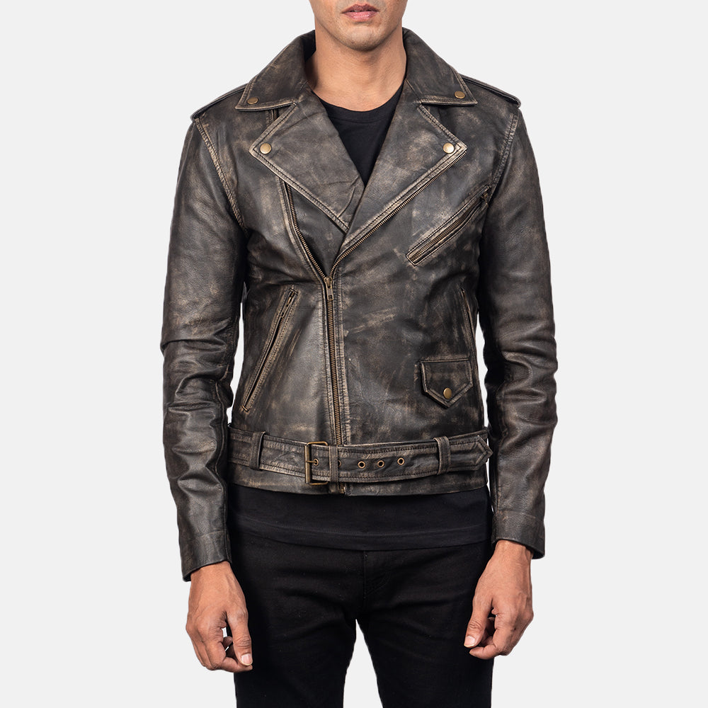 Men's Classic Biker Leather Distressed Jacket