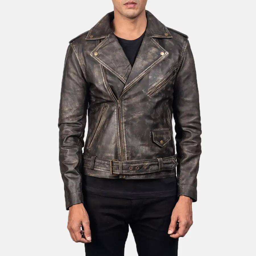Men's Classic Biker Leather Distressed Jacket