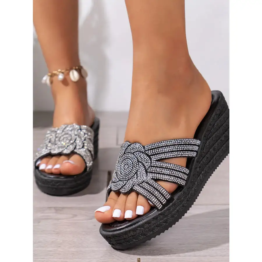 Rhinestone Embellished Open Toe Wedge Sandals