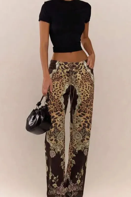 Low-Rise Lace-Up Lace Pants