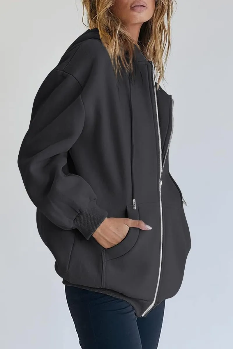 Women's Cute Hoodies Teen Girl Fall Jacket Oversized Sweatshirts Casual Drawstring Zip Up Y2K Hoodie with Pocket