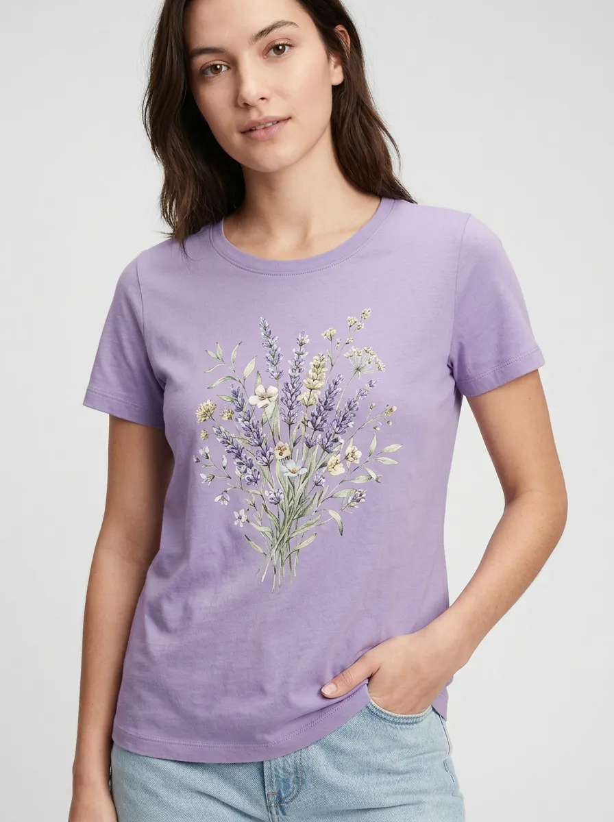 Women's Botanical Nature Lover Lavender Flower Printed T-shirt