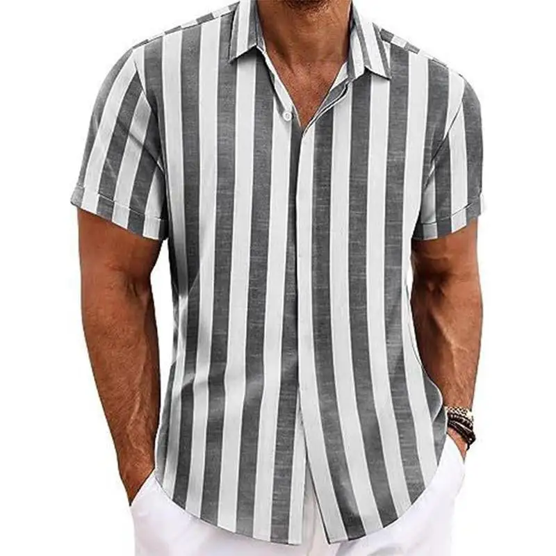 Striped Button Open Collar Shirt