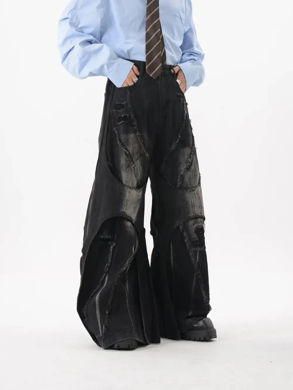Deconstructed Wide-Leg Jeans