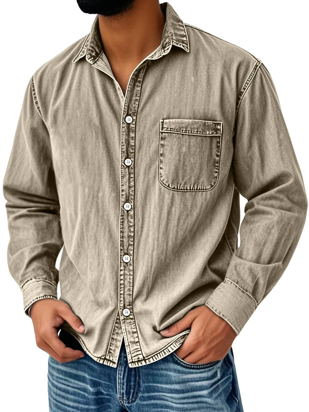 Long Sleeve Camp Collar Pocket Shirt