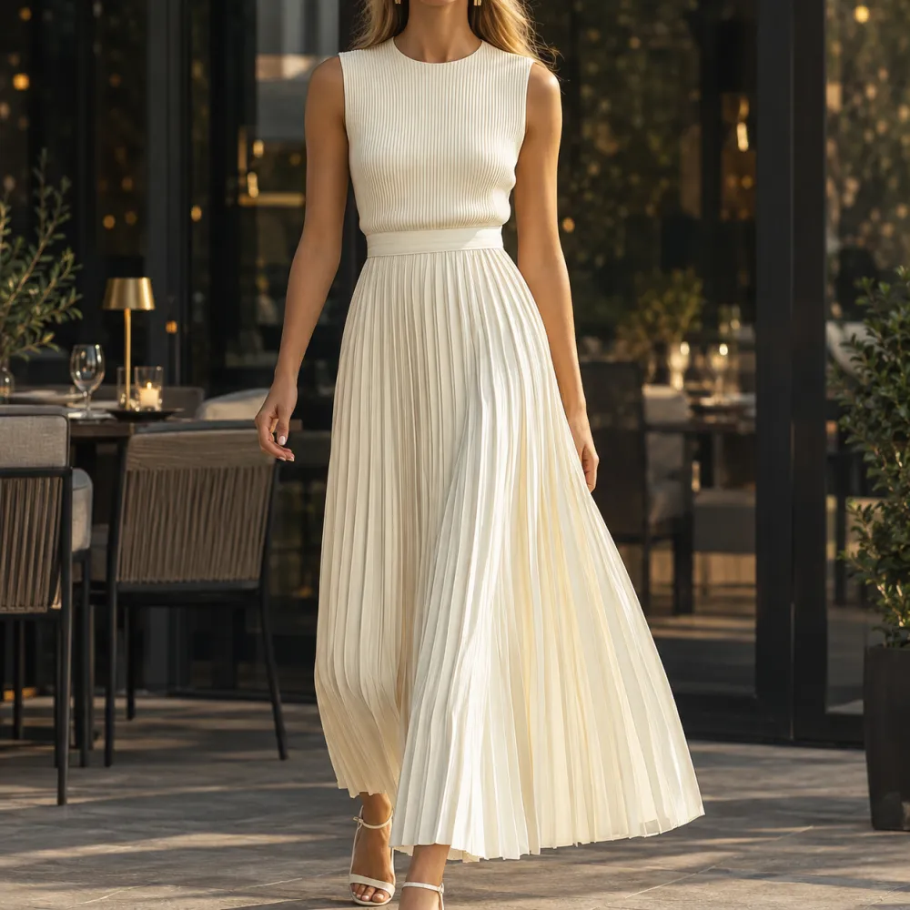 Classic Refined Women's Pleated Maxi Dress