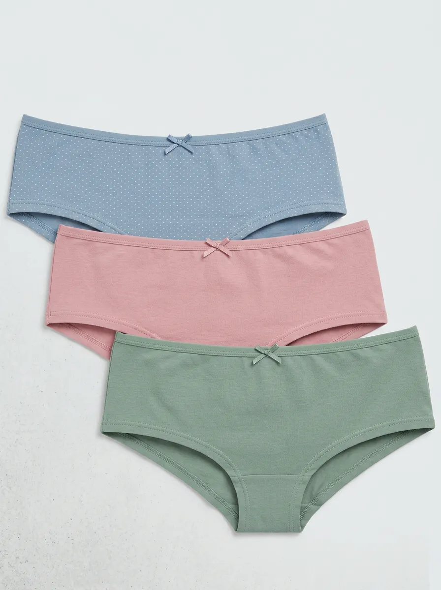 Soft-Look Polka-Dot Bow-Detail Women's Three-Piece Panty Set