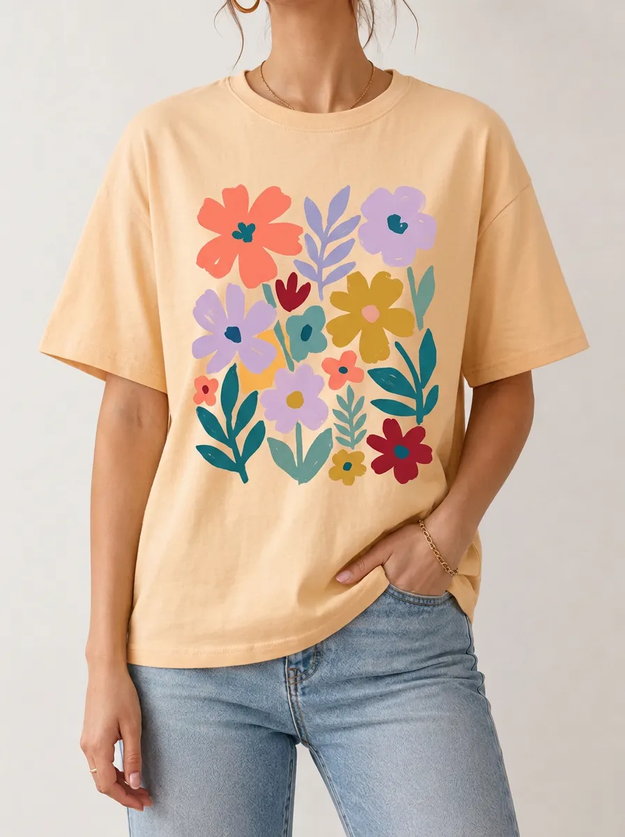 Women's Floral Lover Colorful Botanical Printed T-shirt