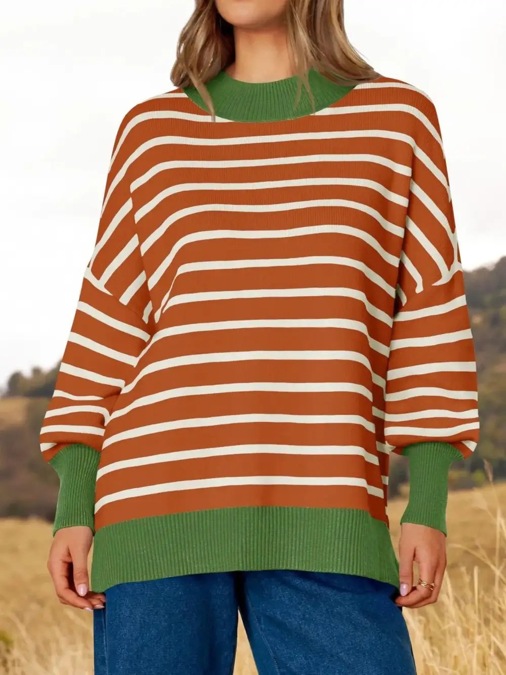 Modern Long Sleeve Round Neck Striped Sweater