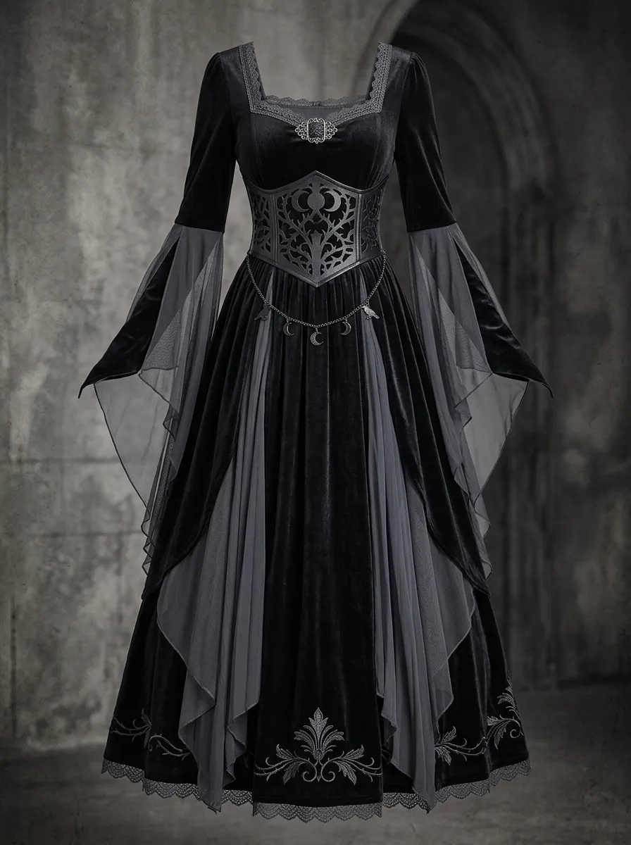 Punk Moon Corset Velvet Night Look Women's Gothic Dress