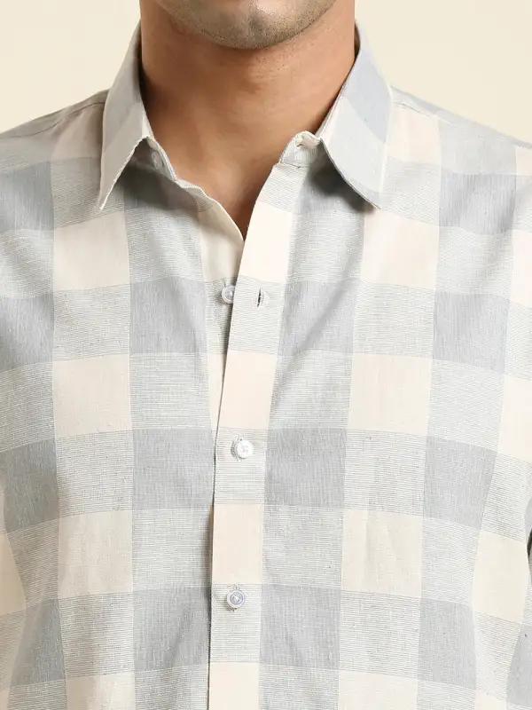 Everyday Checked Slim Fit Linen Men's Formal Shirt