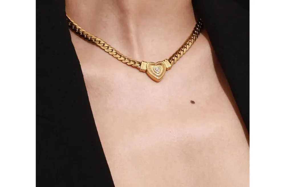 18K Gold-plated Inlaid Zircon Heart Chain Necklace
