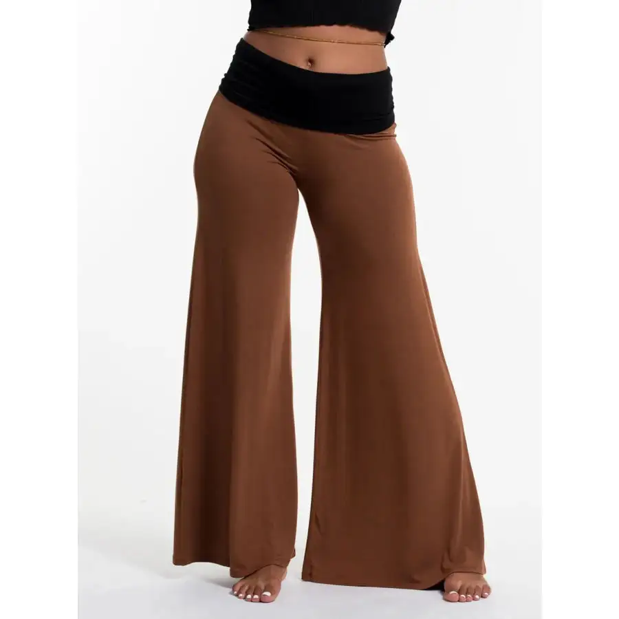 High Waisted Wide Leg Yoga Pants with Contrast Waistband
