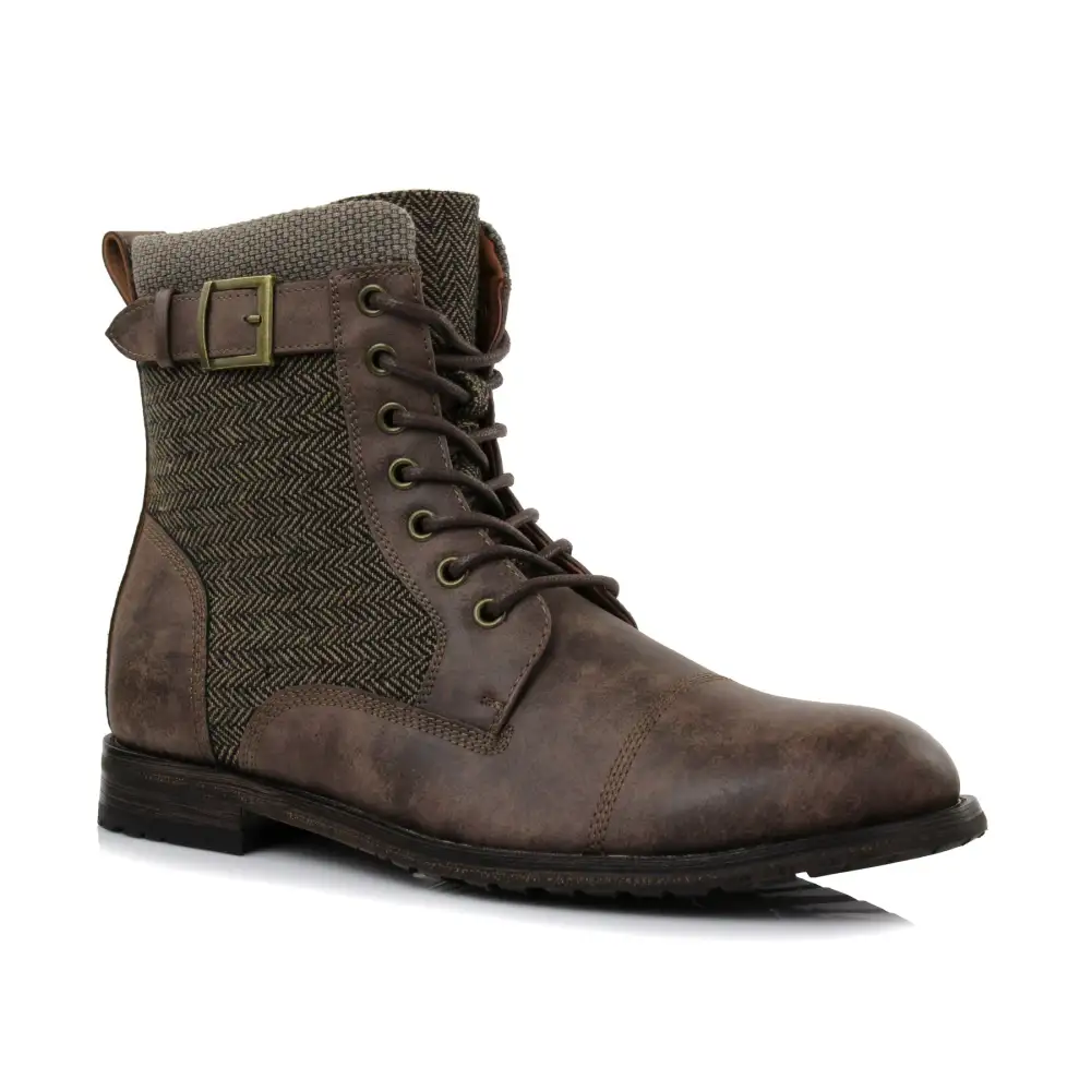 Classic Faux-Leather Lace-Up Zip-Up Combat Boots