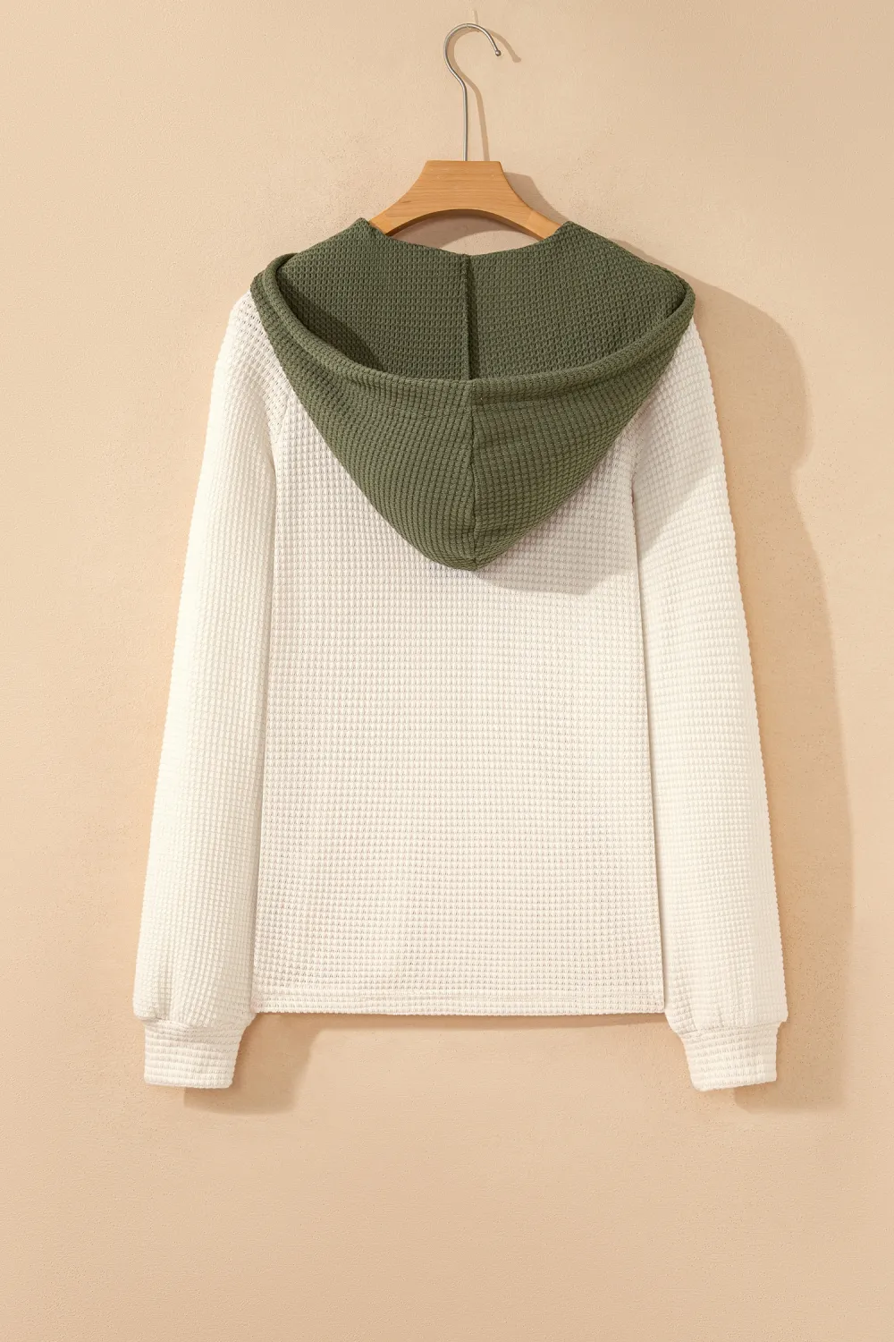 White Waffle Contrast Half Buttoned Pullover