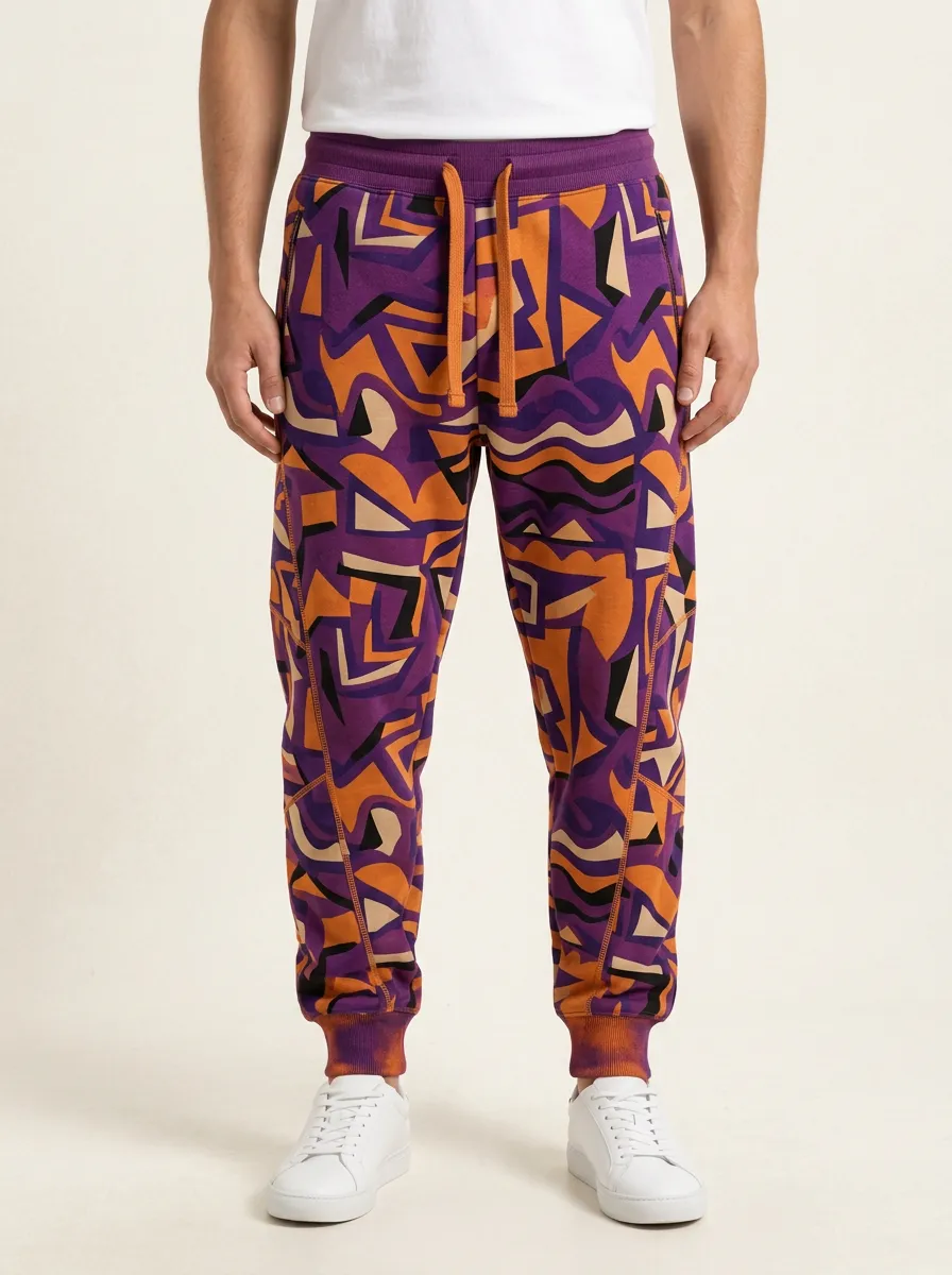 Men's Abstract Geometric Illustrated Printed Joggers