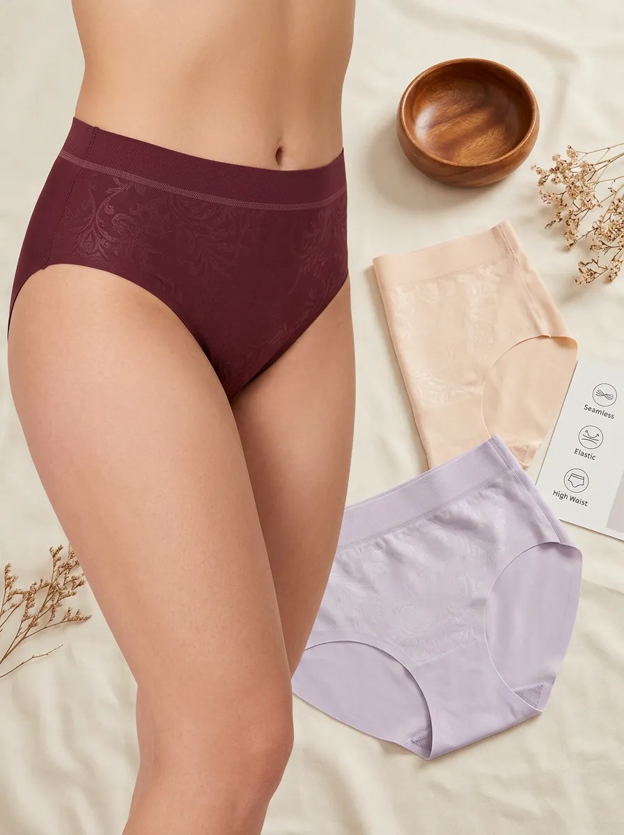 Women's Modern Floral Jacquard Jacquard Floral Seamless Three-Pack Panties