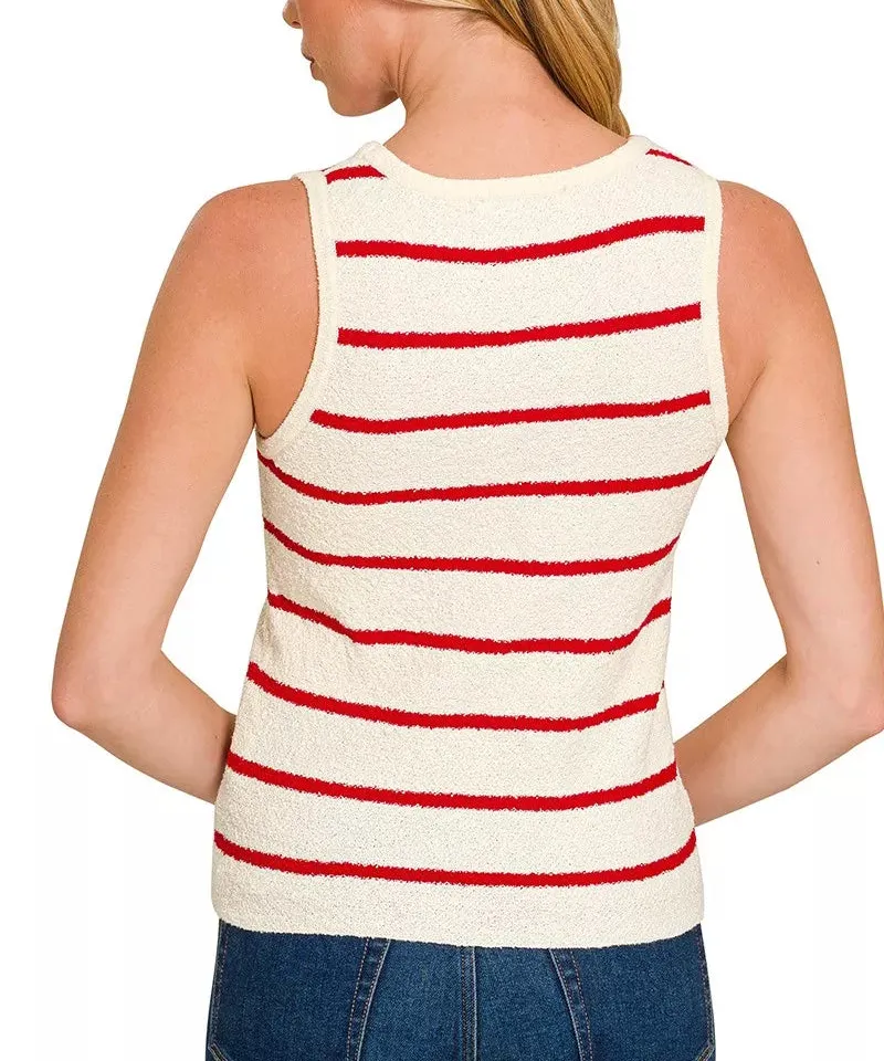Relaxed Round-Neck Knit Striped Tank Top