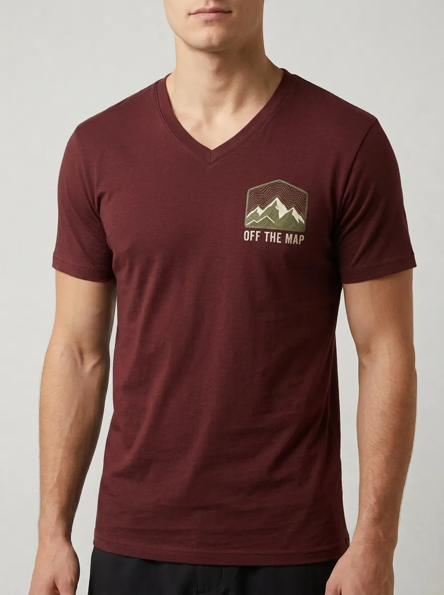 Men's Outdoor Adventure Off The Map Mountain Printed V-Neck T-Shirt