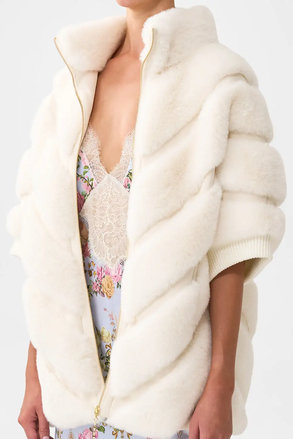 Faux Fur Short Sleeve Slouch Jacket