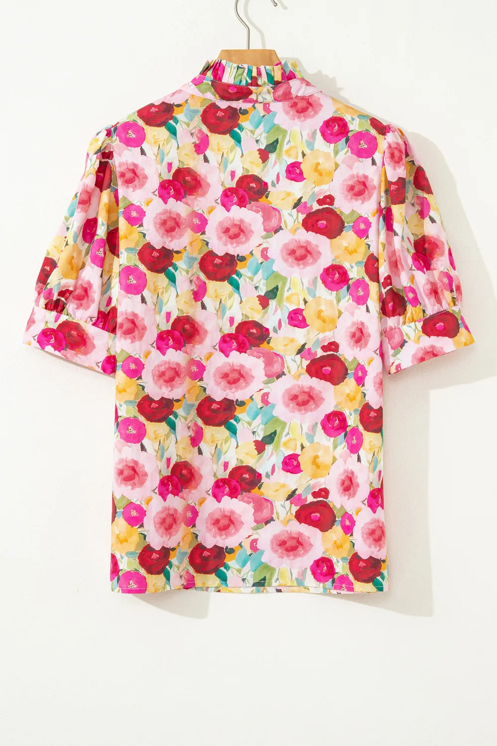 Pink Floral Frilled V Neck Blouse