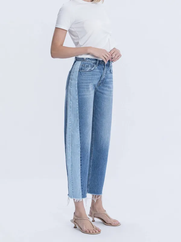 Women's Contrast-Panel Barrel-Leg Jeans