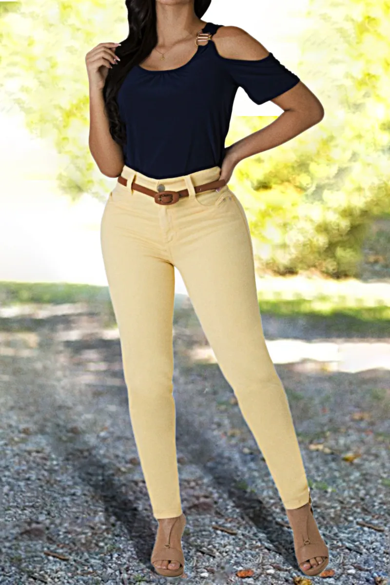 Solid Pocket Detail Skinny Jeans Without Belt