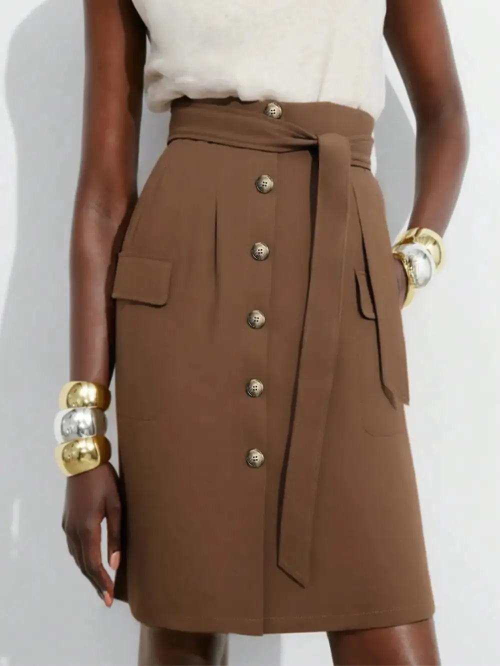 Clean Button Front Skirt